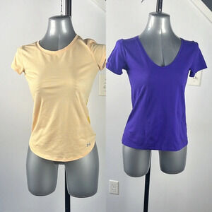 Under armour lot bundle purple yellow short sleeve athletic  sporty tshirt sz XS